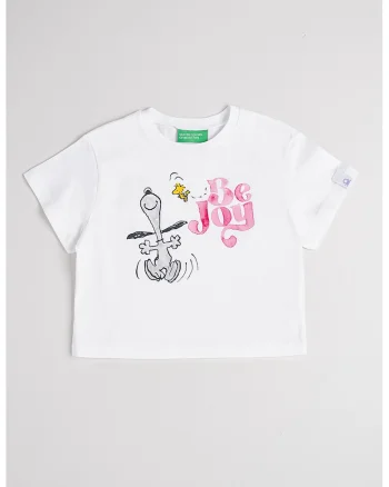 Tricou cu decolteu la baza gatului si Peanuts, Alb/Roz/Gri inchis