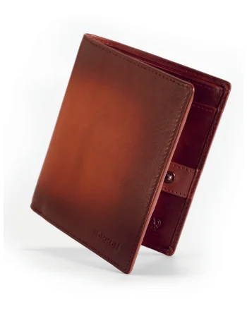 Portofel modern slim vertical barbati,  protectie RFID, piele naturala premium, Maro camel