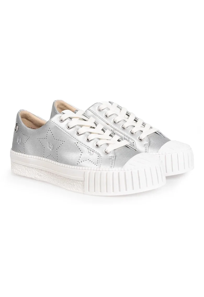 Tenisi flatform in piele ecologica cu aspect metalizat Nettie,