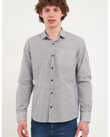 Camasa din bumbac cu model in dungi, Gri