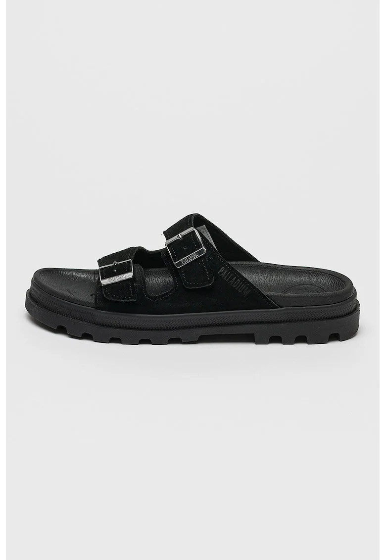 Papuci unisex din piele intoarsa cu catarama Dunelite Riviera, Negru
