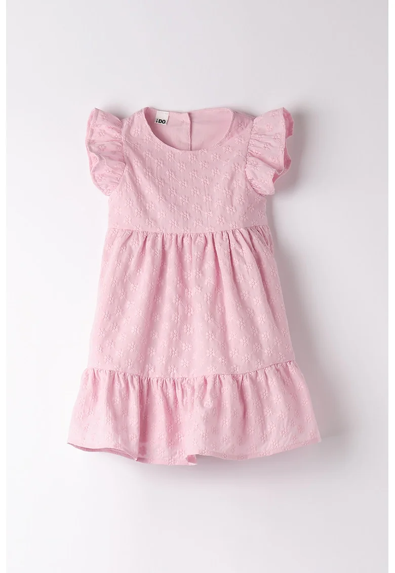 Rochie cu model floral si volane, Roz pastel