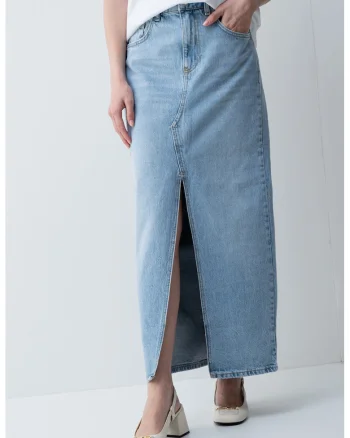 Fusta lunga din denim, Albastru deschis