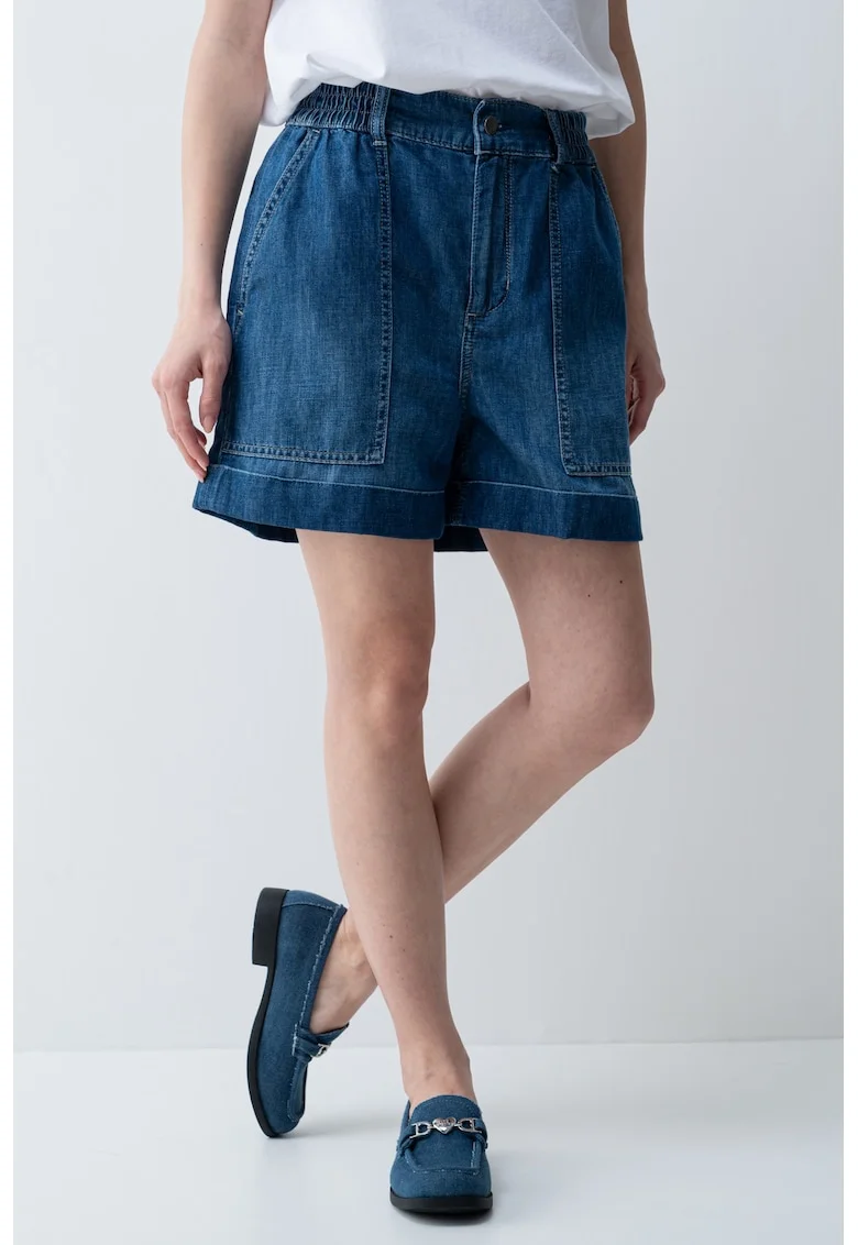 Pantalomi scurti din denim cu talie inalta, Albastru royal