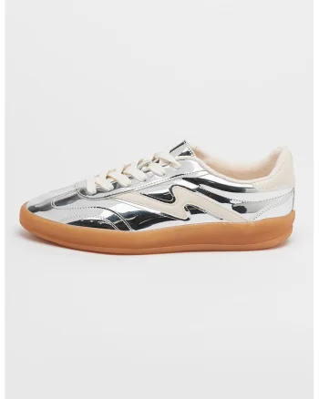 Pantofi sport de piele ecologica cu sireturi Giia, Alb/Argintiu