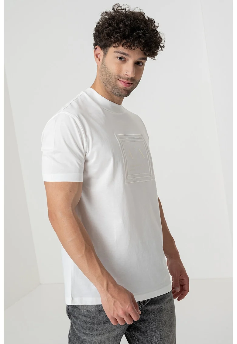 Tricou regular fit cu logo, Alb fildes