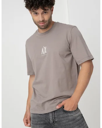 Tricou cu logo si decolteu la baza gatului, Maro deschis