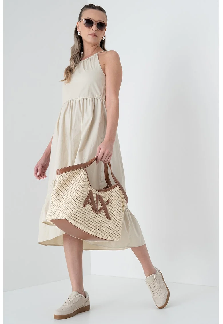 Rochie midi cu decolteu halter, Bej deschis