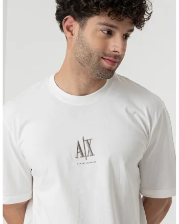 Tricou cu logo si decolteu la baza gatului, Maro taupe deschis/Alb murdar