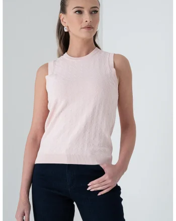 Bluza fara maneci cu decolteu la baza gatului, Roz somon