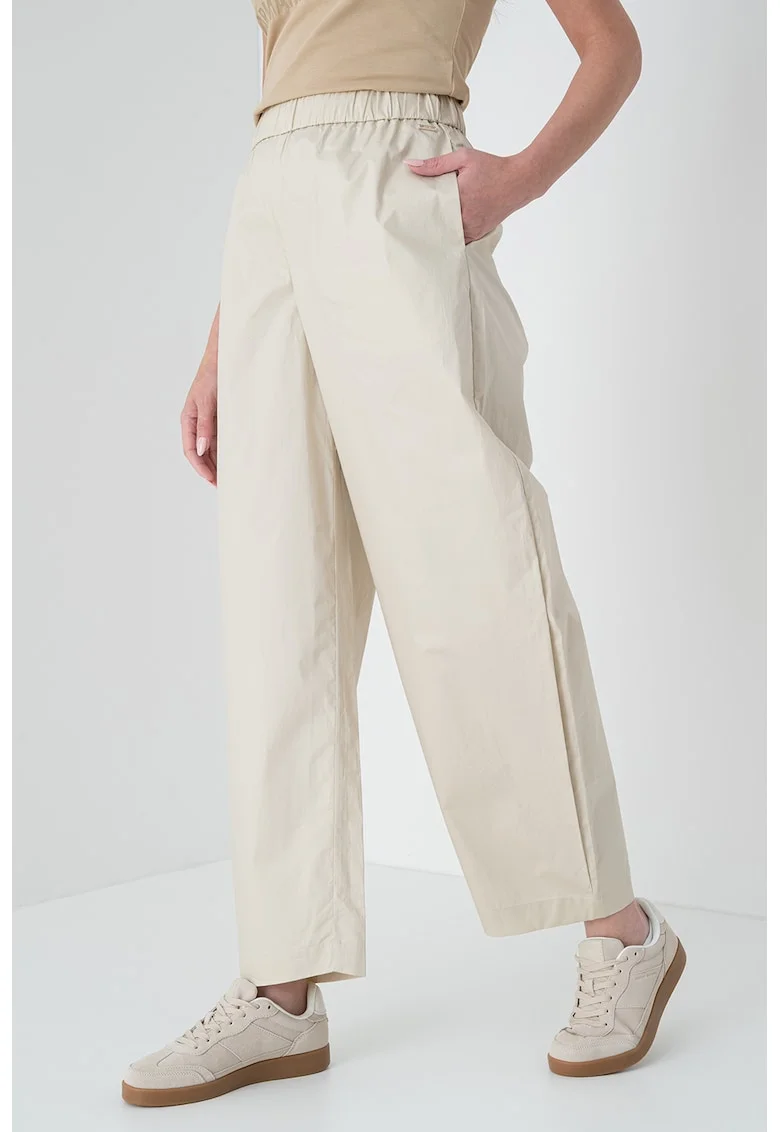 Pantaloni cu croiala ampla si talie inalta, Maro camel
