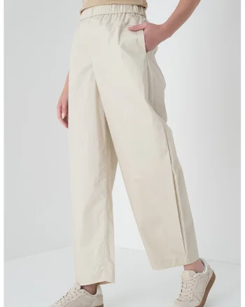 Pantaloni cu croiala ampla si talie inalta, Maro camel
