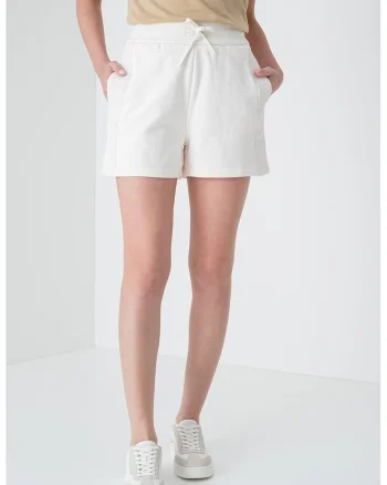 Pantaloni scurti cu talie inalta, Crem