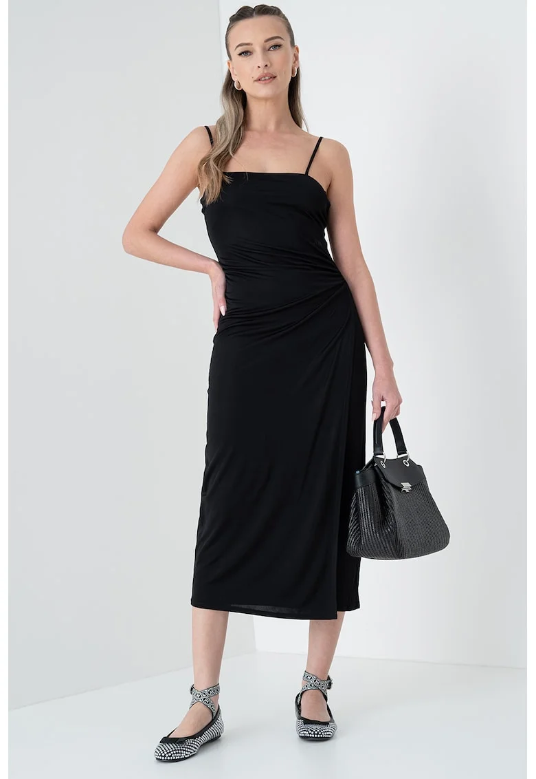 Rochie fara maneci cu model drapat, Negru