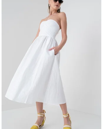 Rochie midi din amestec de in, Alb murdar