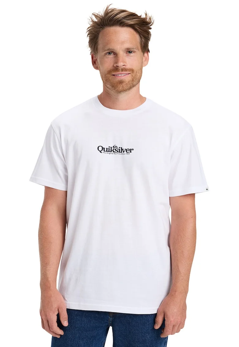 Tricou cu imprimeu logo si decolteu la baza gatului Fineline, Negru/Alb optic