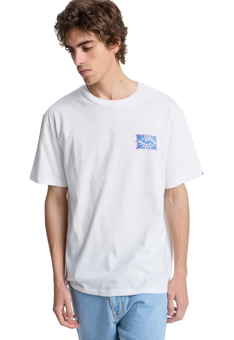 Tricou de bumbac cu imprimeu contrastant pe spate, Alb/Roz/Albastru