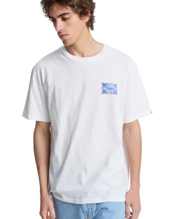Tricou de bumbac cu imprimeu contrastant pe spate, Alb/Roz/Albastru