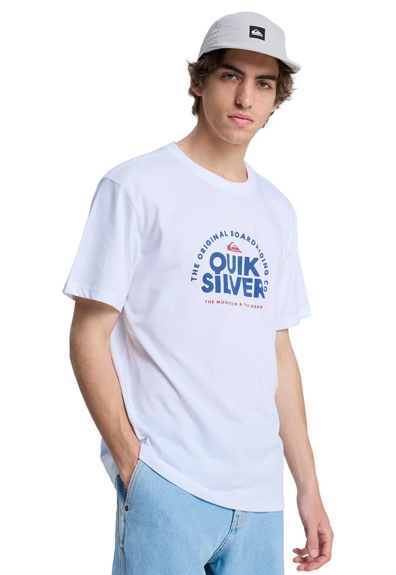 Tricou de bumbac cu imprimeu logo pe piept Fundamental Ride, Alb/Albastru royal