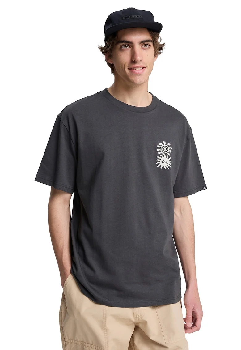 Tricou de bumbac organic Evo Blossom Of Peace, Alb/Gri carbune