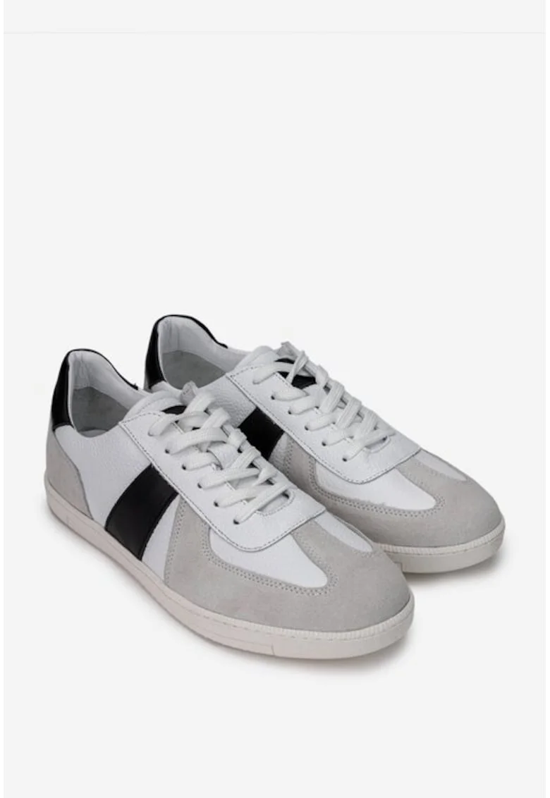 Pantofi barbati din piele alba cu gri si negru