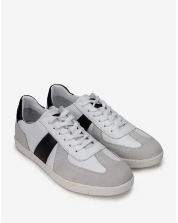 Pantofi barbati din piele alba cu gri si negru
