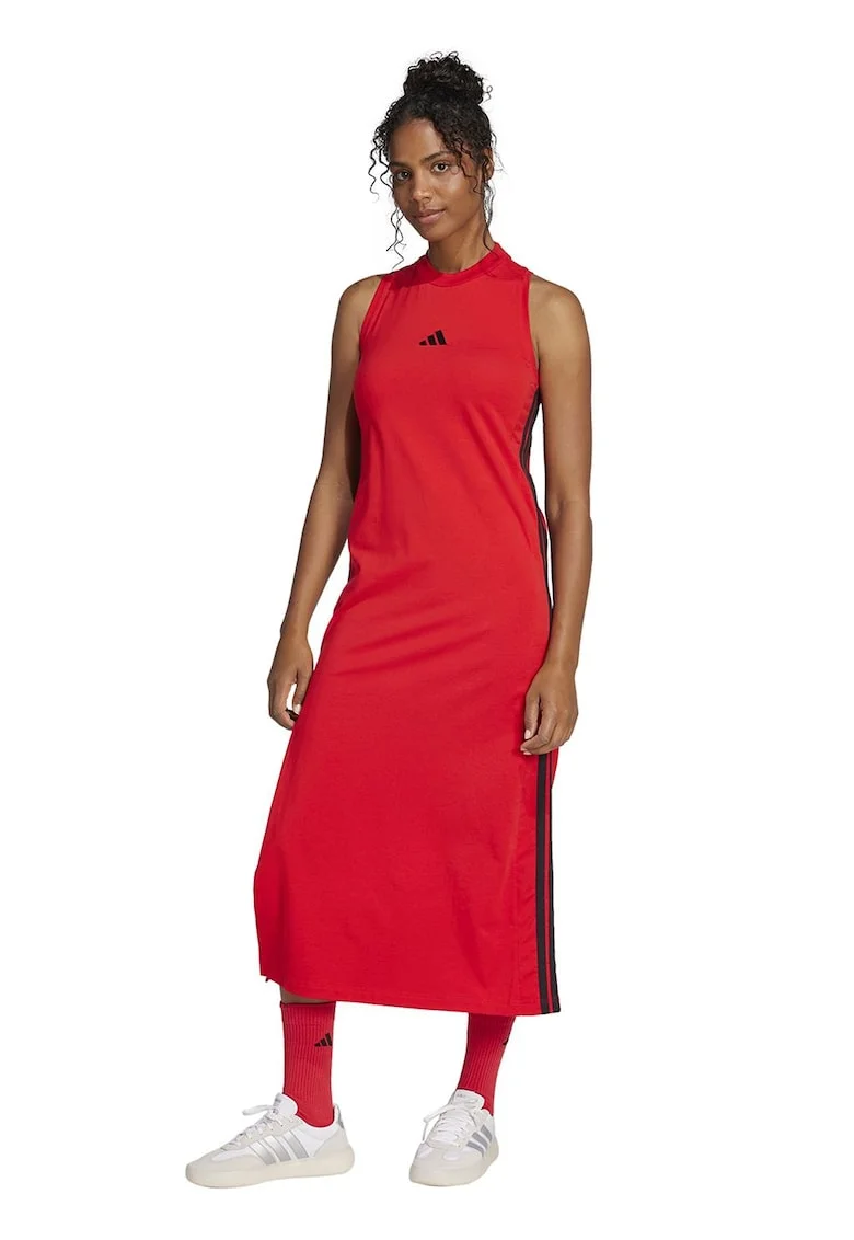 Rochie lunga din amestec de bumbac cu slit lateral, Rosu/Negru