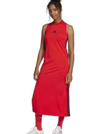 Rochie lunga din amestec de bumbac cu slit lateral, Rosu/Negru