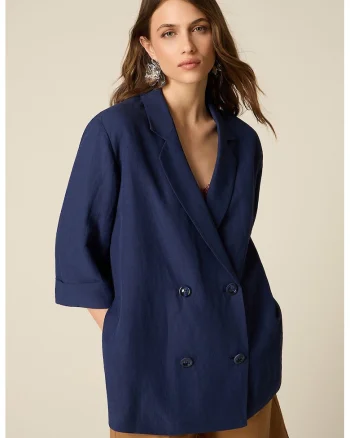Sacou lejer cu model uni, Albastru royal