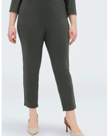 Pantaloni crop cu talie inalta, Kaki