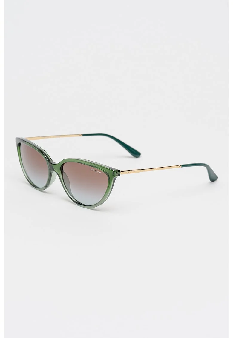 Ochelari de soare cat-eye cu rama metalica, Auriu/Verde inchis