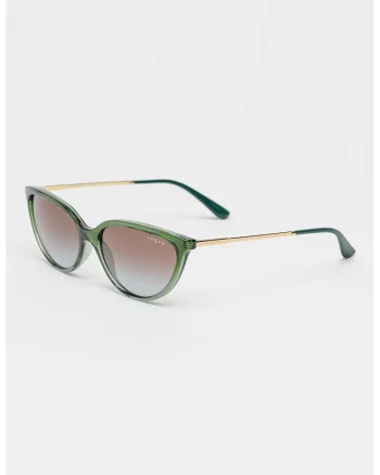 Ochelari de soare cat-eye cu rama metalica, Auriu/Verde inchis