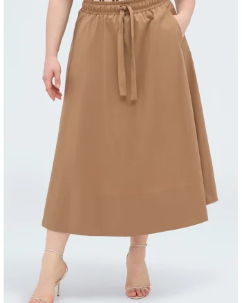Fusta midi evazata cu buzunare laterale, Maro camel