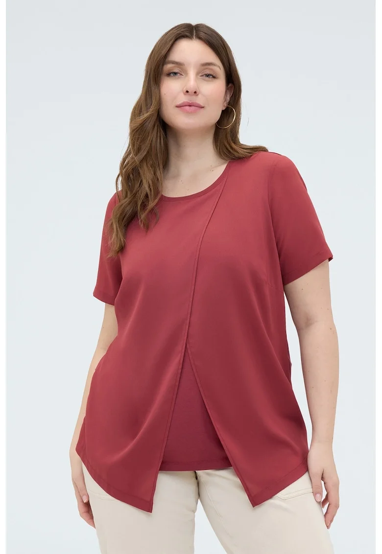Tricou din amestec de modal cu detaliu petrecut frontal, Rosu inchis