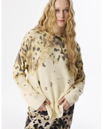 Pulover cu model animal print, Maro inchis/Bej