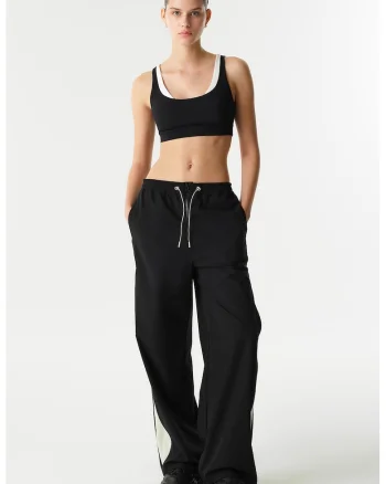 Pantaloni de trening cu croiala ampla si fermoare laterale, Negru