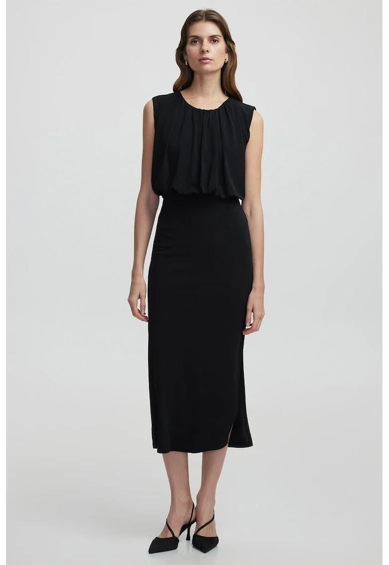 Rochie cambrata cu slit lateral, Negru