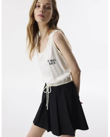 Rochie evazata cu imprimeu text, Alb fildes/Negru