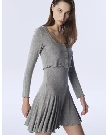 Rochie mini evazata cu model 2in1, Gri melange
