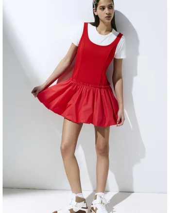 Rochie mini evazata fara maneci, Rosu neon