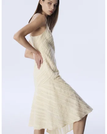 Rochie texturata si asimetrica cu bretele inguste, Galben vanilie