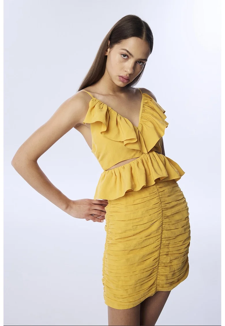 Rochie cambrata cu bretele inguste, Galben sofran