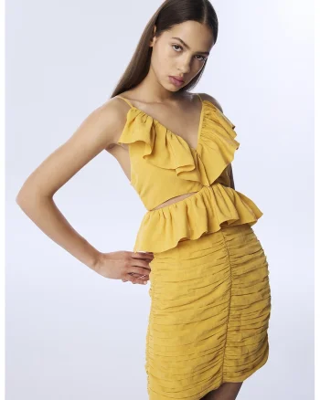 Rochie cambrata cu bretele inguste, Galben sofran