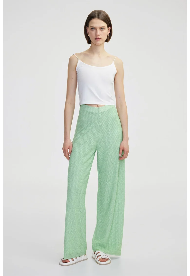 Pantaloni cu croiala ampla si tricotati fin, Verde menta