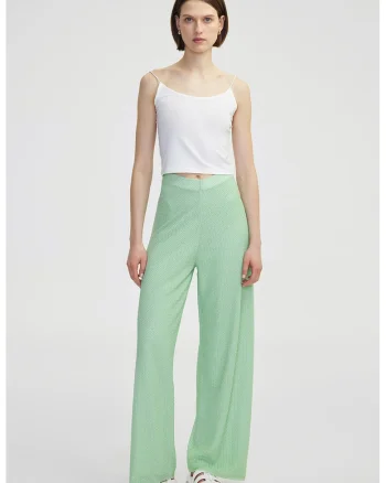 Pantaloni cu croiala ampla si tricotati fin, Verde menta