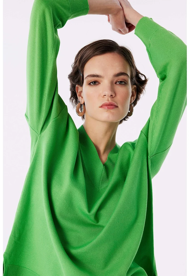 Pulover lejer cu decolteu in V, Verde mar