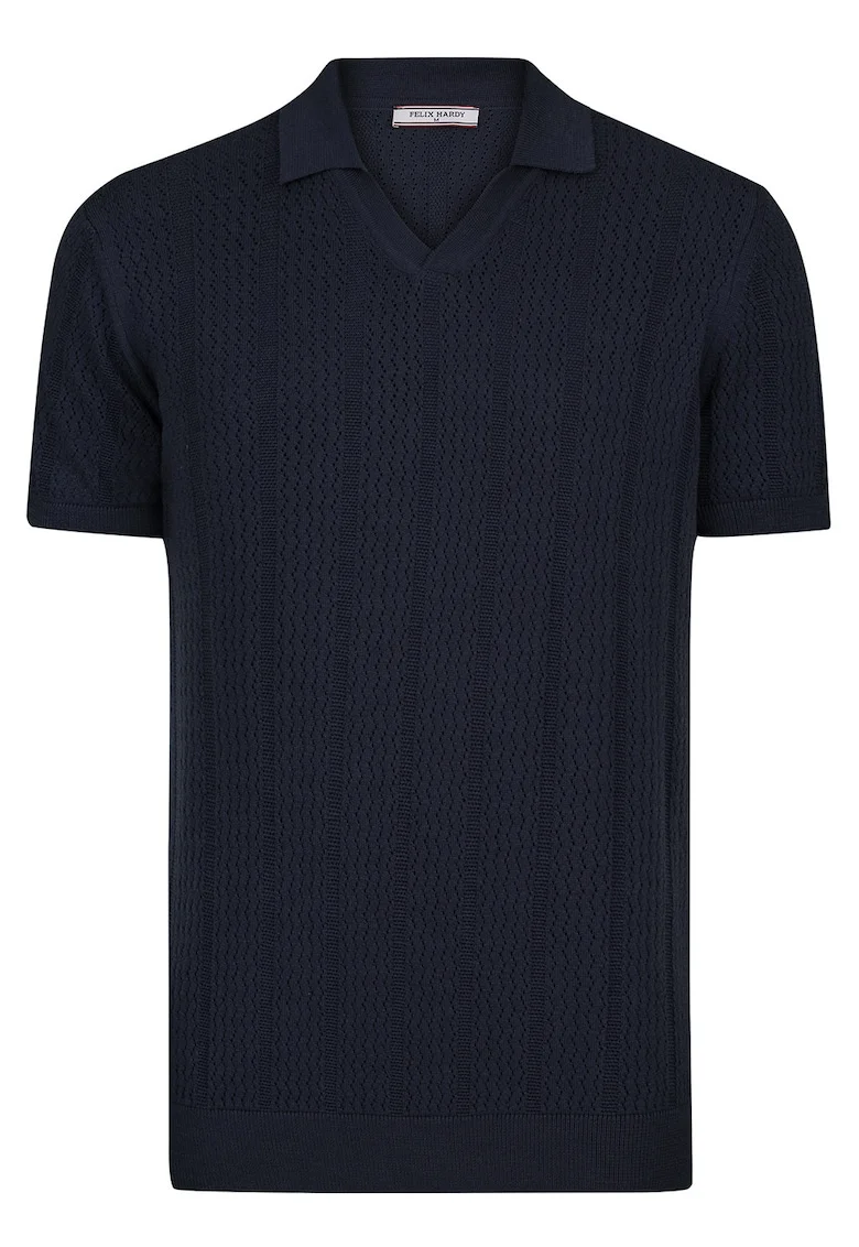 Tricou polo din bumbac cu aspect tricotat, Bleumarin