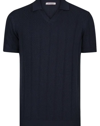 Tricou polo din bumbac cu aspect tricotat, Bleumarin
