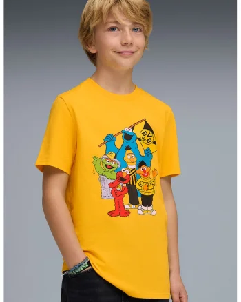 Tricou din amestec de bumbac cu imprimeu desene animate, Galben sofran/Albastru