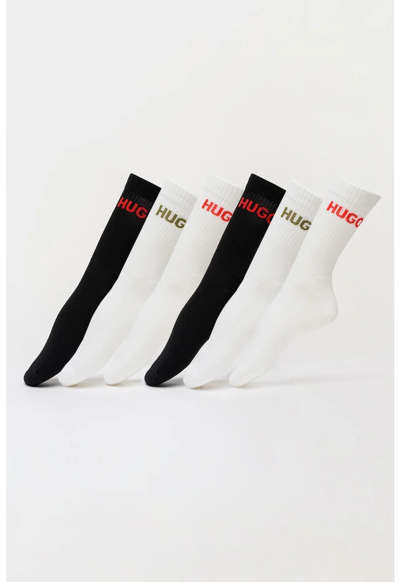 Set de sosete lungi cu striatii - 6 perechi, Alb/Negru/Kaki inchis